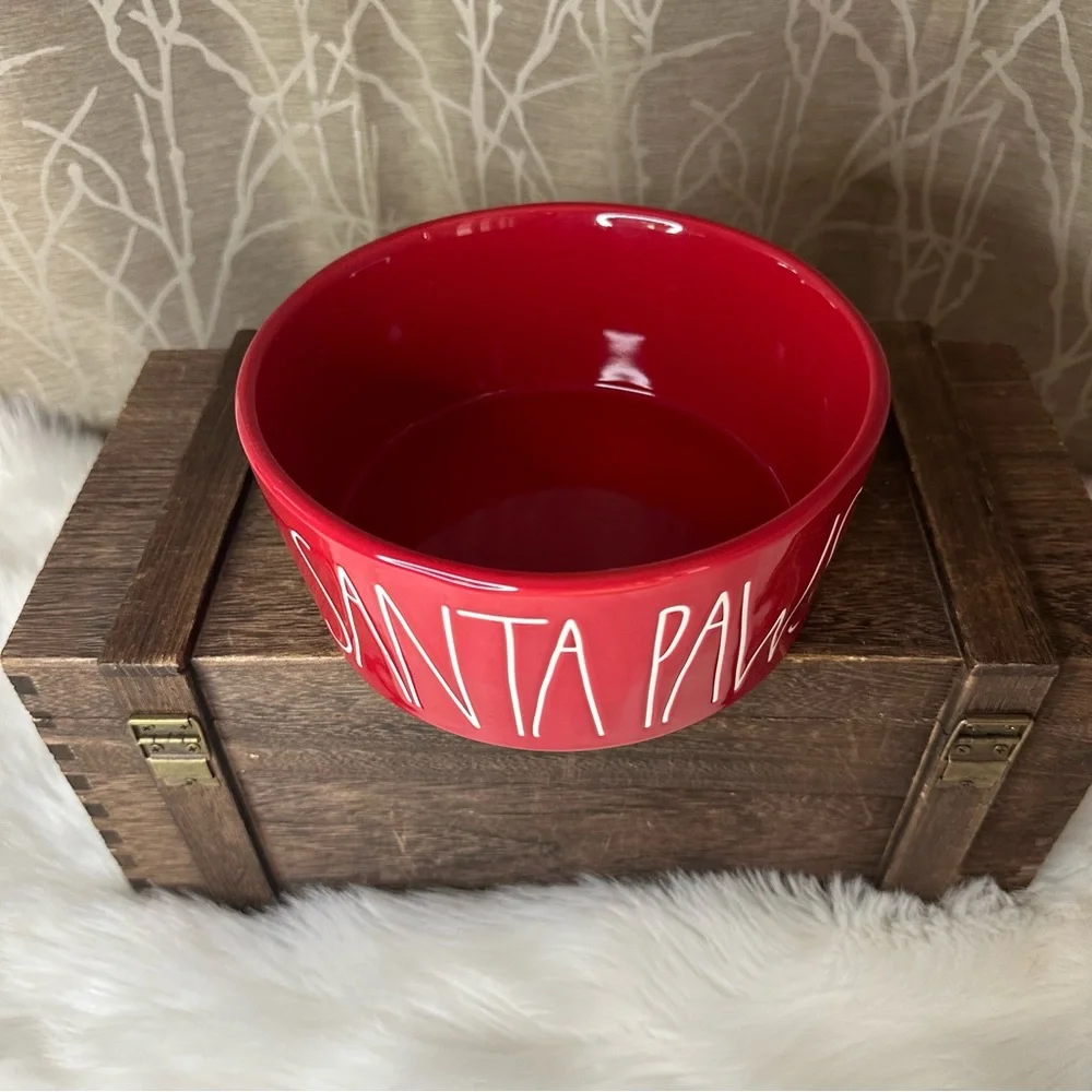 Rae Dunn Holiday Christmas Xmas Red Santa Paws Holiday Pet Dog Cat Bowl